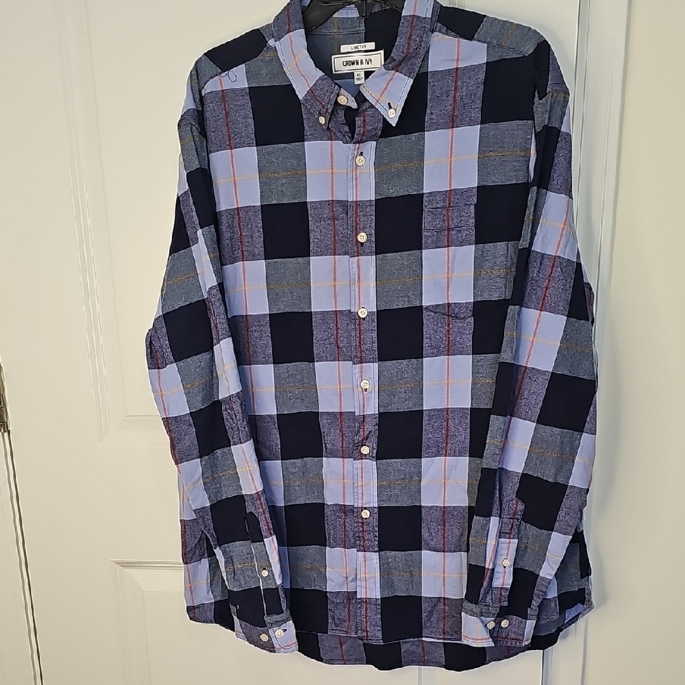 Crown & Ivy Navy and Light Blue Plaid Shirt